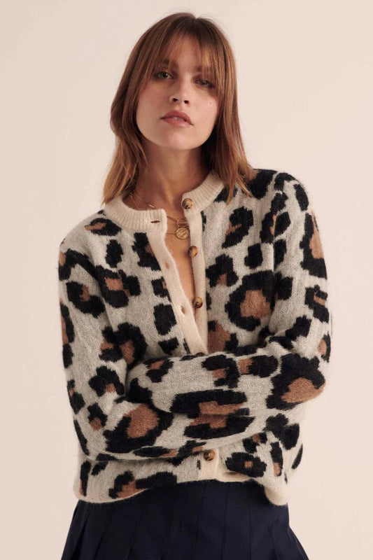 Retro Colorblock Leopard Cardigan