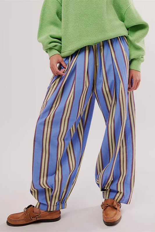 Striped Print Loose Casual Elastic Waist Pant