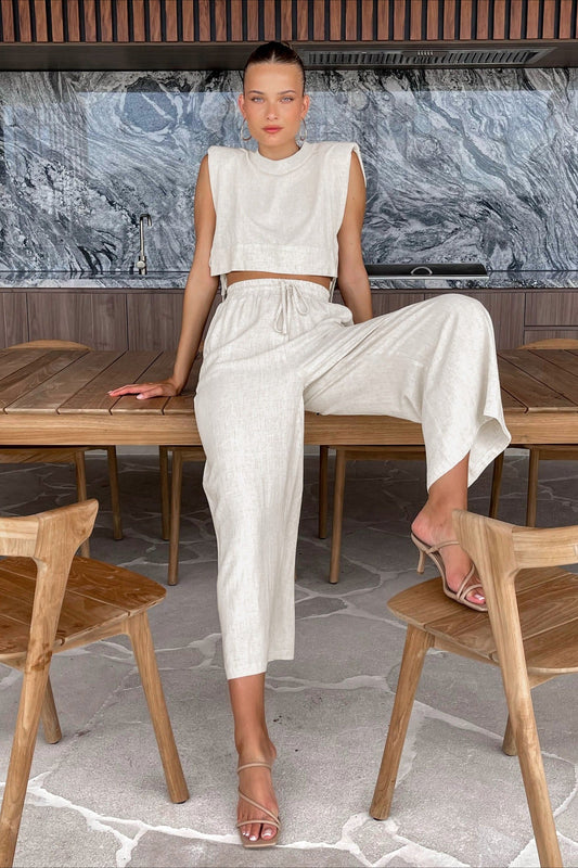 Casual Cotton Linen Loose Sleeveless Two Piece Set