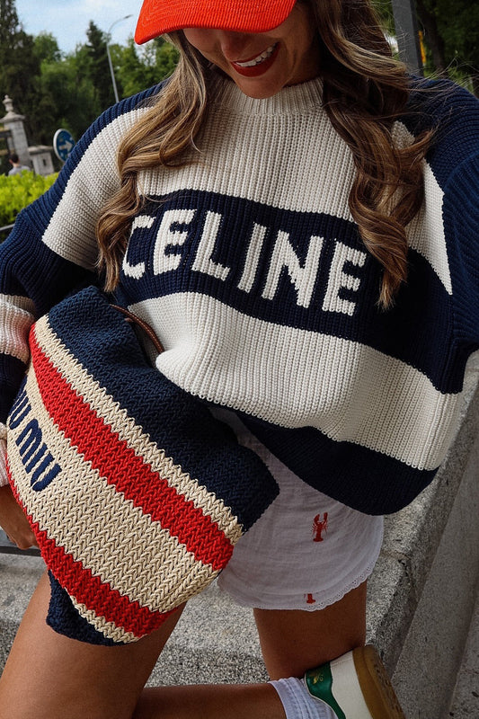 Striped Chic Crew Neck Long Sleeve Knit Sweater