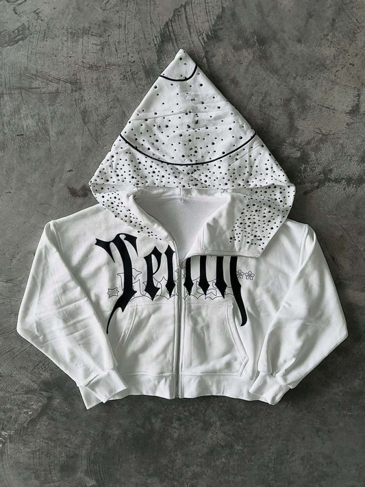 Unique Print Asymmetric Zip Hoodie