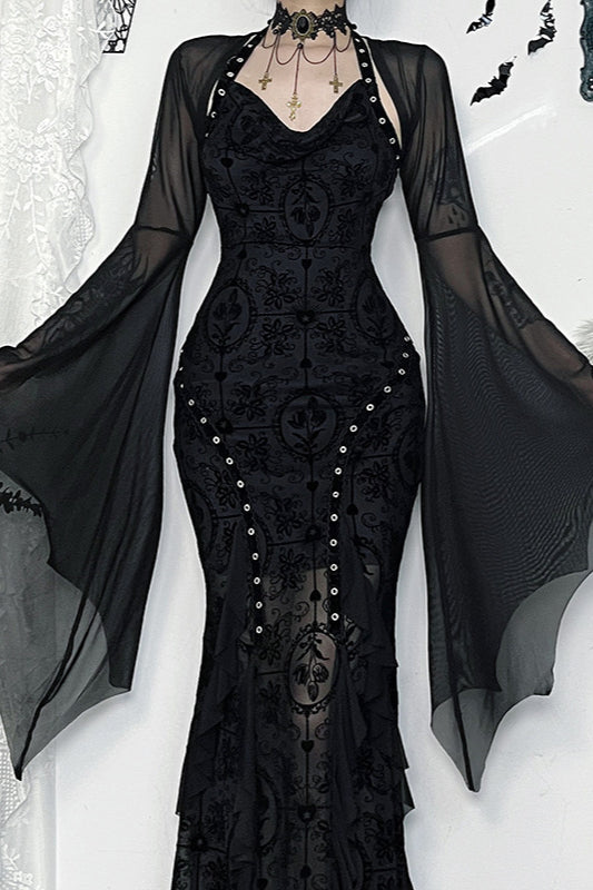 Gothic Mesh Batwing Sleeve Knit Top