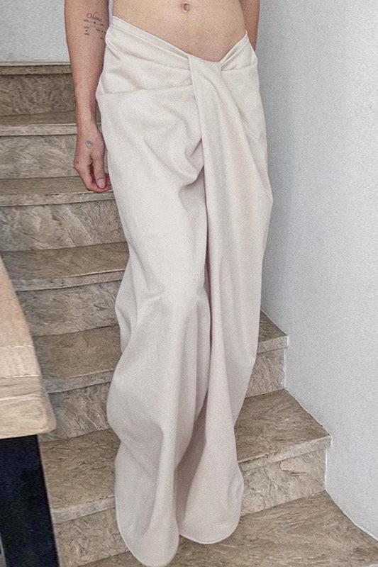 Asymmetrical Twist Solid Wide Leg Pants