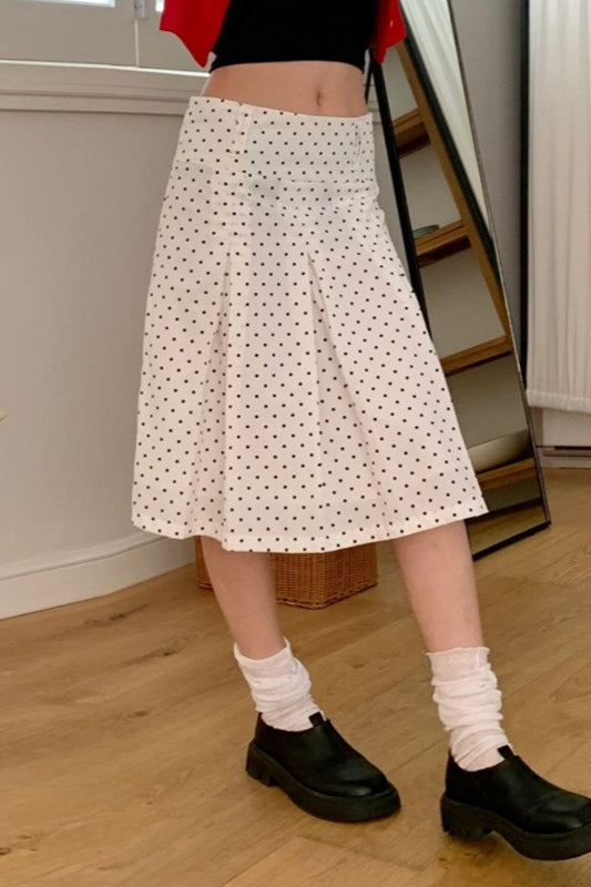 Ruched Polka Dot A-Line Midi Skirt