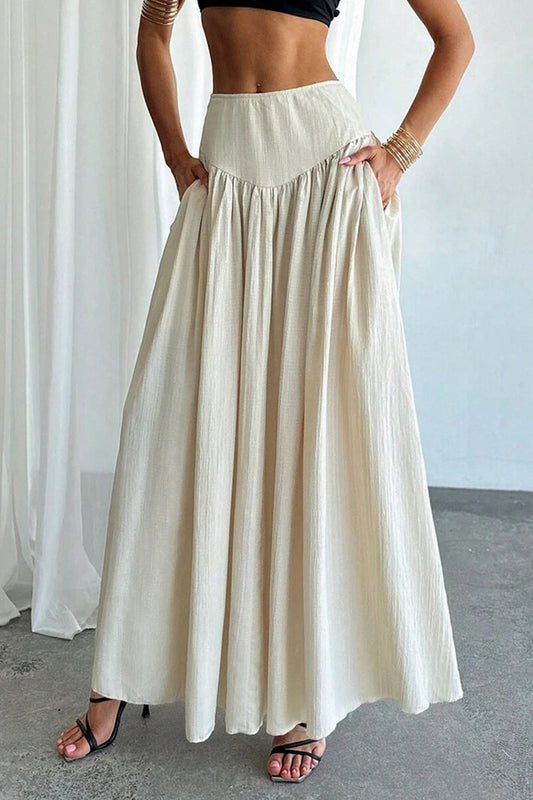 Ruffled High Waist A Line Belted Side Pocket Elegant Skirt