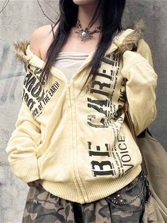 Vintage Graphic Zip Up Hoodie