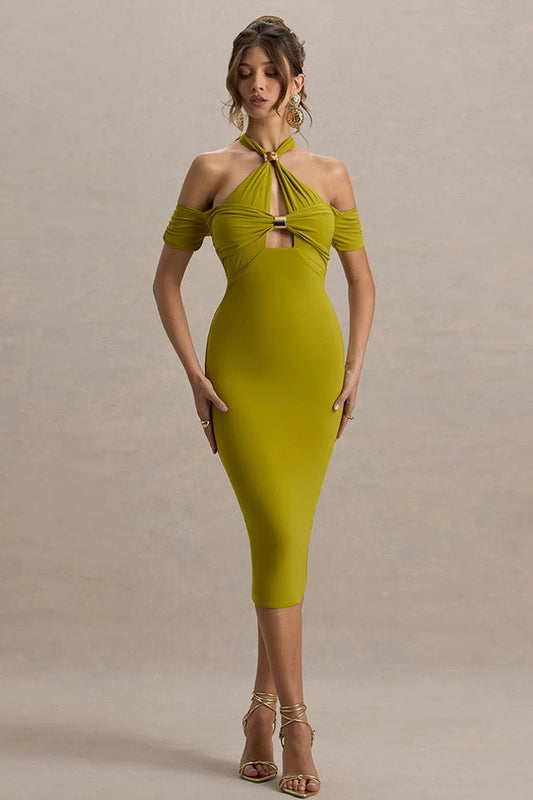 Sexy Backless Halter Bodycon Midi Dress