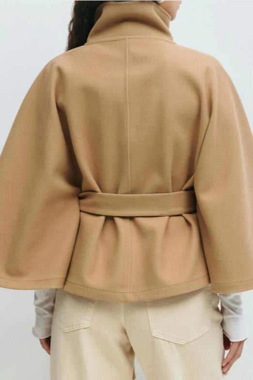 Solid Color Cape Collar Belted Trench Coat