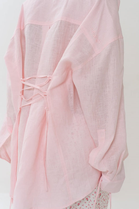 Pink Structured Tie-Waist Long Sleeve Bloshope