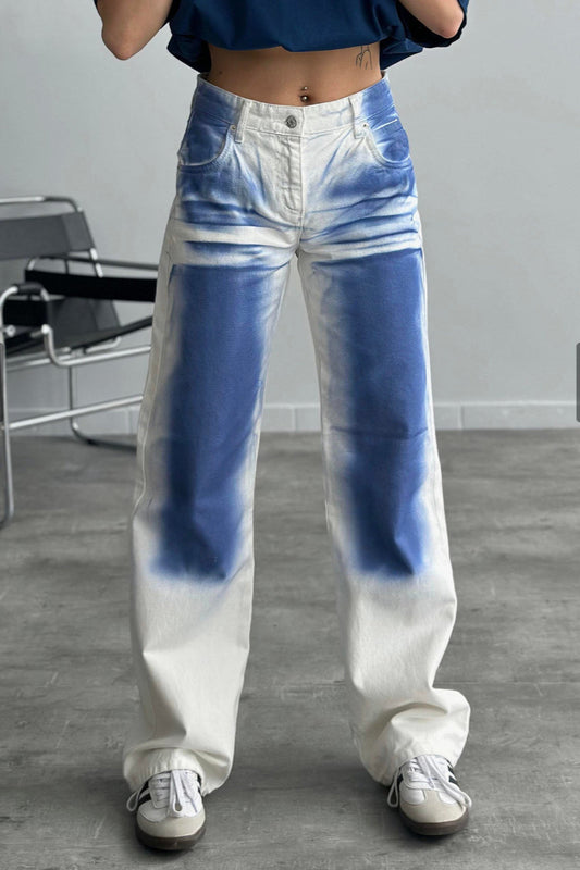 High Waist Printed Dyed Straight Jean