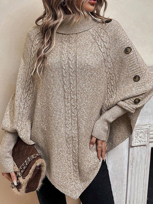Cable Knit Turtleneck Batwing Sleeve Sweater