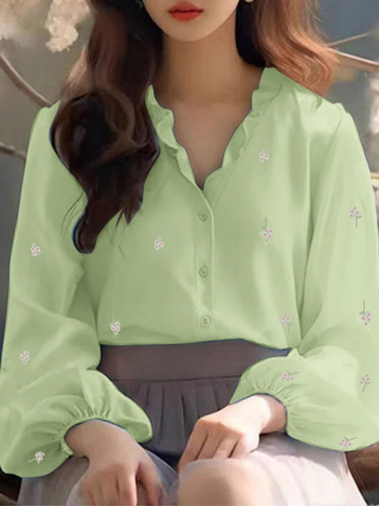 Floral Print Ruffle Collar Bloshope Casual Tunic