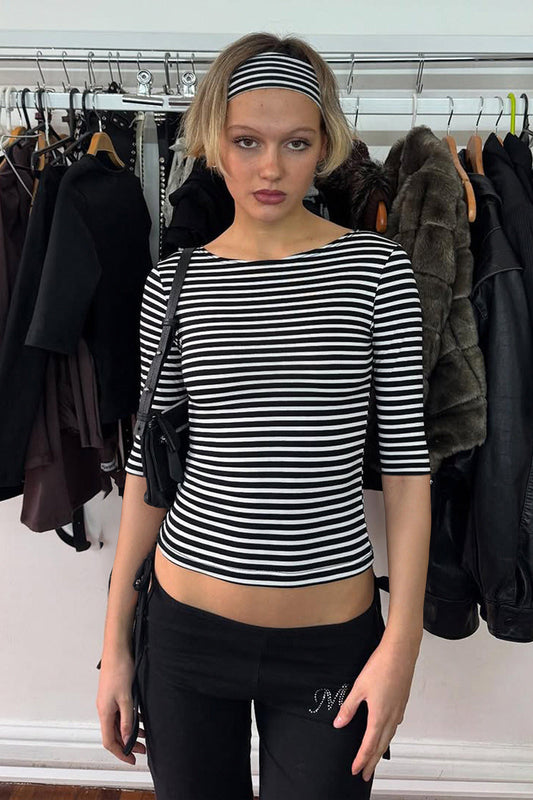 Vintage Color Block Stripe Jacquard Fitted Knit Bloshope