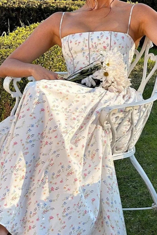 Chiffon Pleated Floral Off Shoulder Maxi Dress