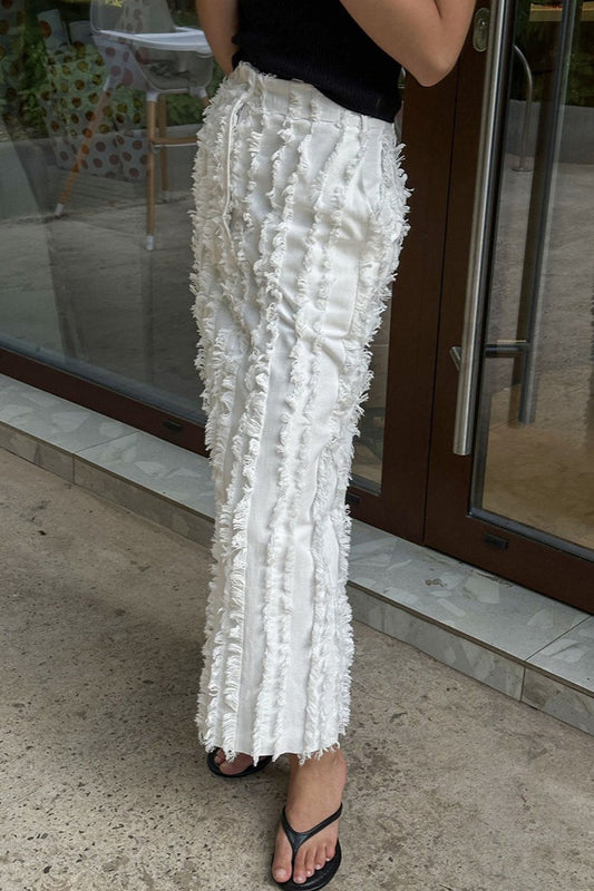 White Jacquard Cotton Linen Maxi Skirt