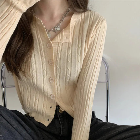 Casual O-Neck Soft Twisted Knit Cardigan