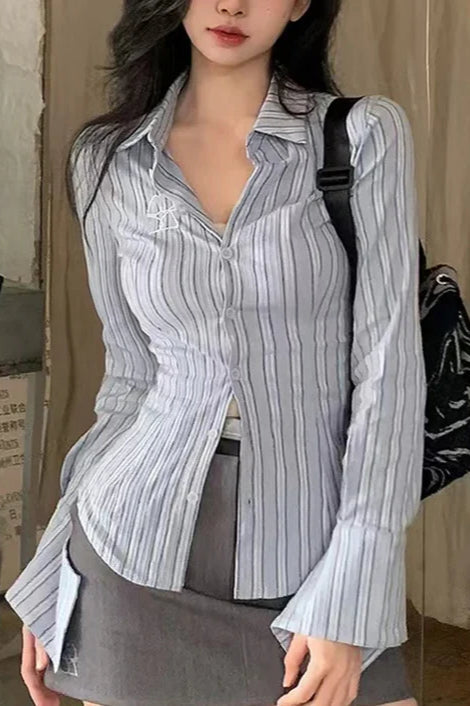 Embroidered Striped Slim Lapel Bloshope