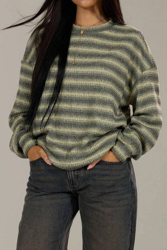 Relaxed Elegant Striped Knit Pullover Bloshope