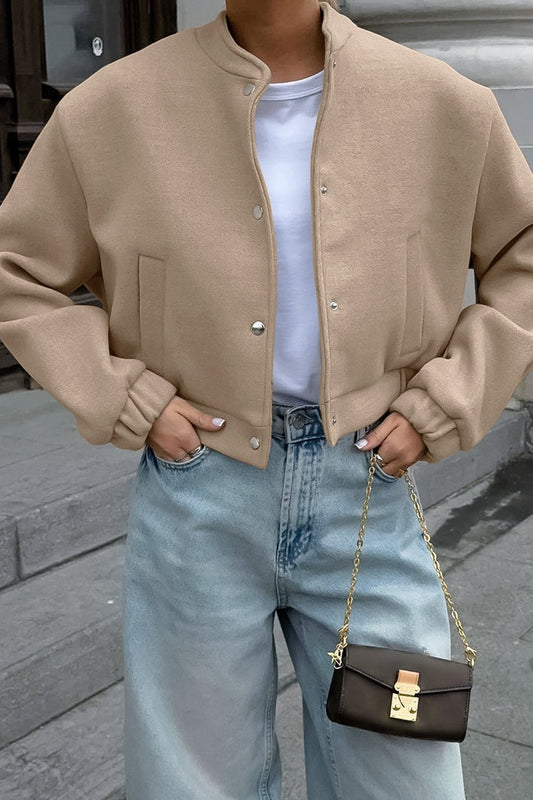 Khaki Wool Stand Collar Jacket