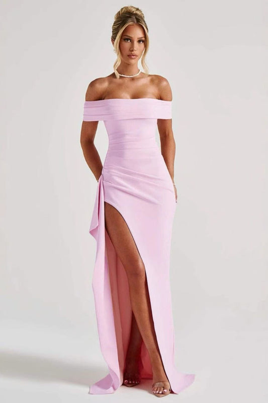Off Shoulder Slit Party Formal Dress