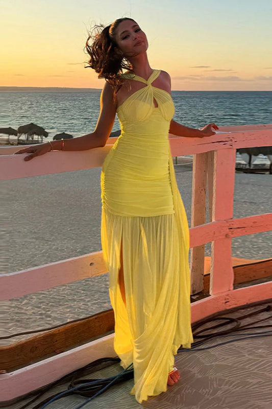 Mesh Tie Strappy Bodycon Maxi Dress