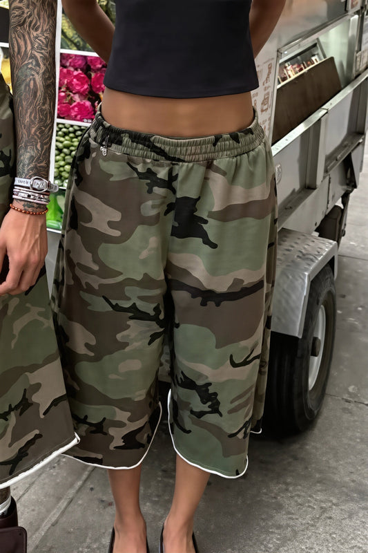 Frayed Camo Cargo Bermuda Pants