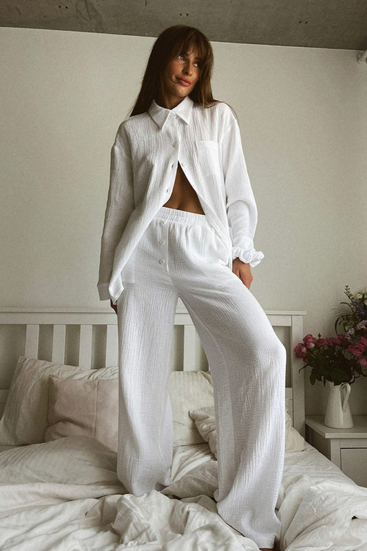 Cotton Gauze Shirt Straight Pants Set