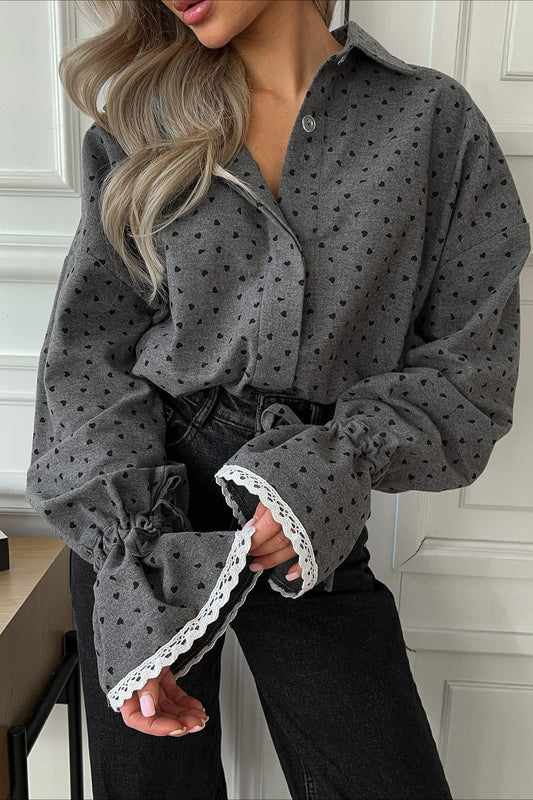 Lace Cuff Polka Dot Collar Bloshope