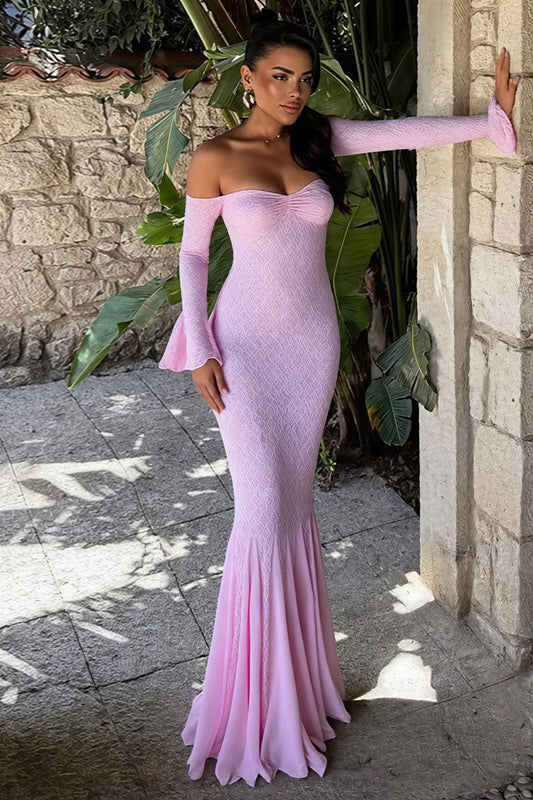 Off Shoulder Lace Patchwork Fitted Mermaid Maxi Dress