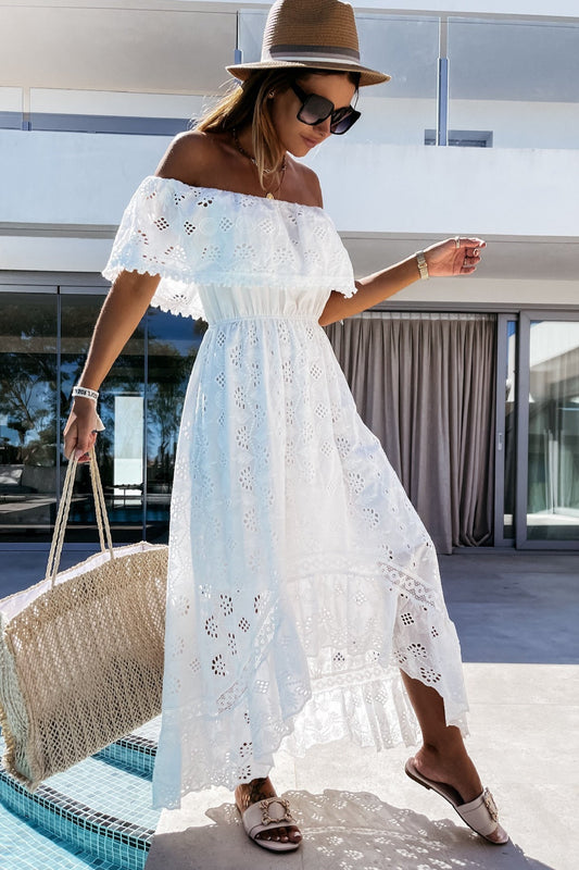 Lace Boho Off Shoulder Maxi Dress