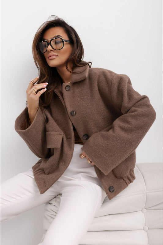 Trendy Solid Wool Pocket Elastic Snap Coat