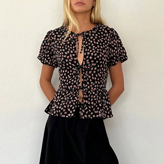 Puff Sleeve Bowknot Crop Top