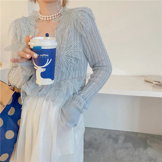 Sexy Embroidered Flower Knitted Bloshope Party Bloshope