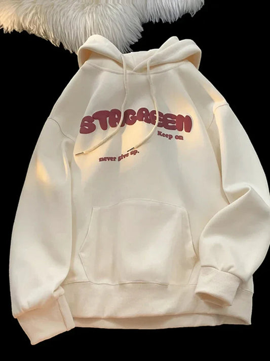 Letter Print Autumn Y2K Pocket Hoodie