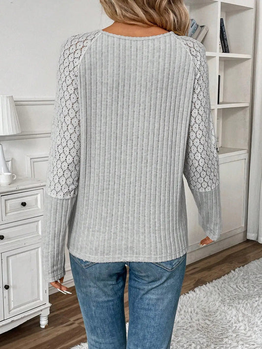 Solid Color Design Sense Knitted Long Sleeve Top Women