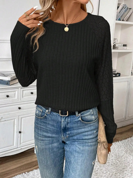 Solid Color Design Sense Knitted Long Sleeve Top Women