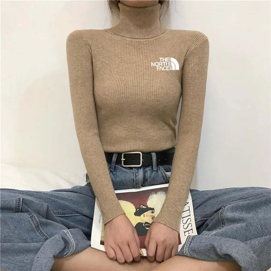 Thick Ribbed Sweater Cotton Turtleneck Knit Pullover Top