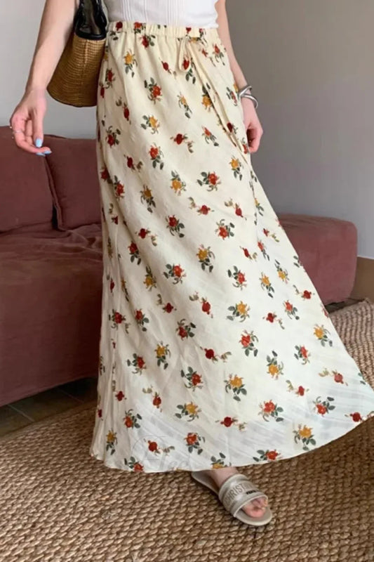 Boho Maxi Skirt High Waist Floral Printed Hippie Rose Chic