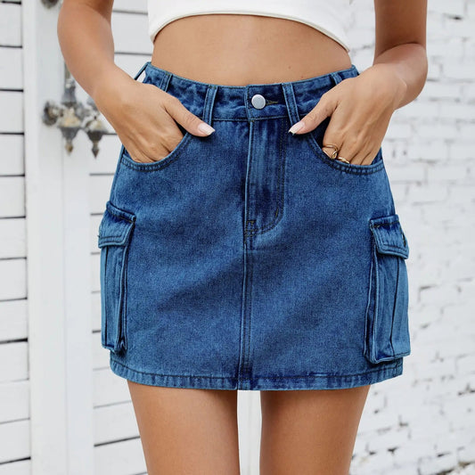 Tooling Pocket Washed Denim Skirt
