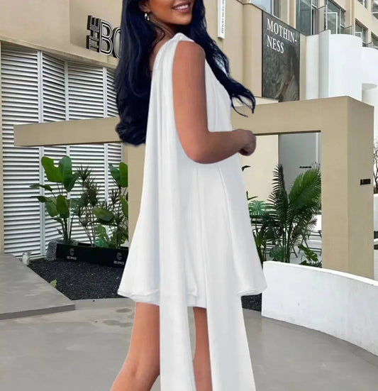 Diagonal Shoulder Mesh Mini Dress