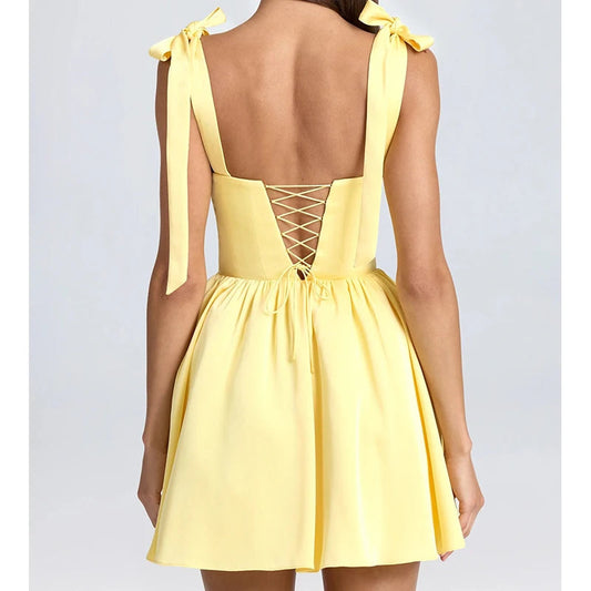 Spaghetti Strap Lace-Up Mini Dress