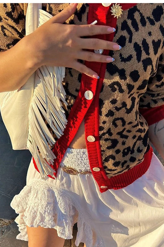 Casual Loose O-Neck Leopard Cardigan