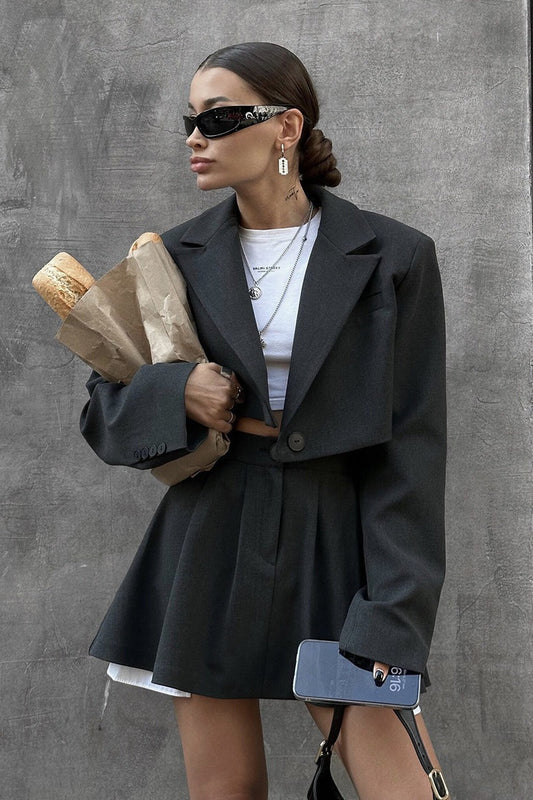 Mini Skirt with Lapel Blazer Two Piece Set