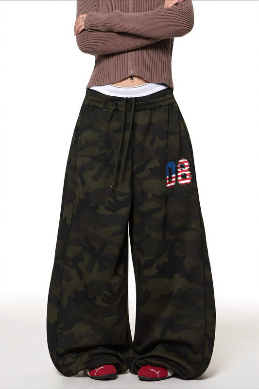 Number Print Camo Wide Leg Pants