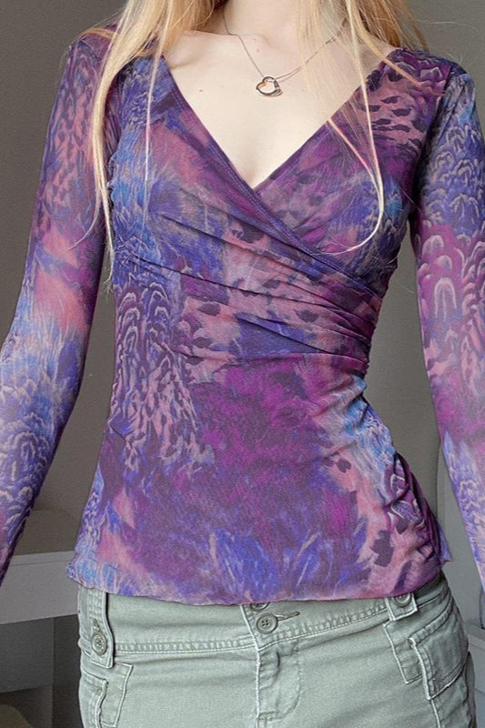 Cross V Neck Printed Bloshope