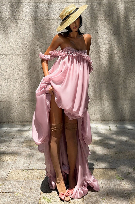 Flowy Tulip Asymmetrical Hem Bandeau Mini Dress