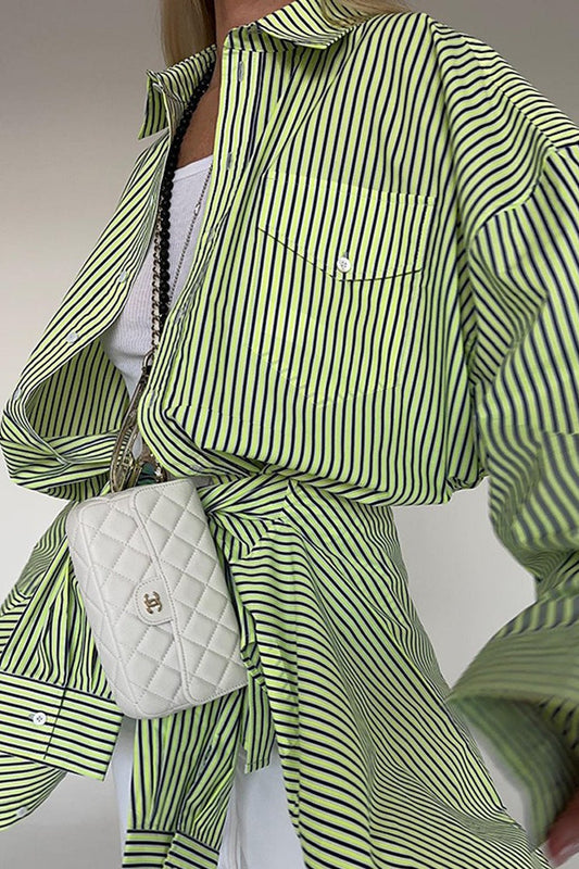 Striped Button Up Long Sleeve Bloshope