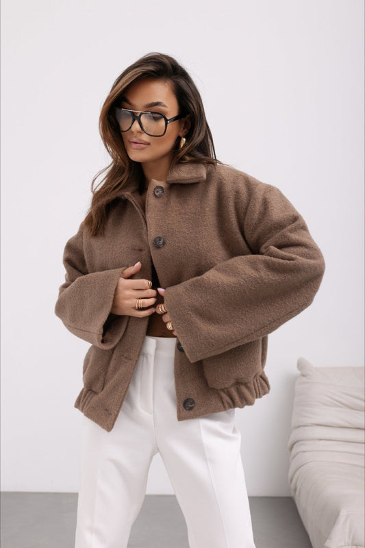 Trendy Solid Wool Pocket Elastic Snap Coat