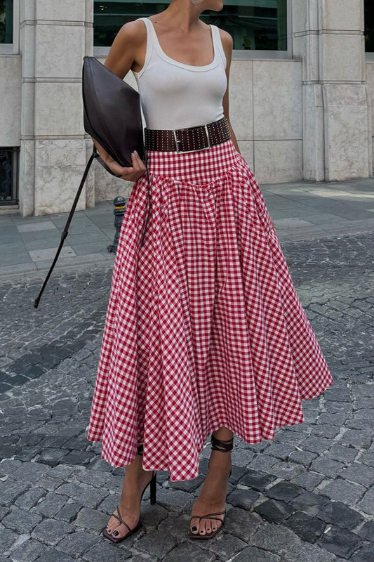 Gingham Pleated Maxi Skirt
