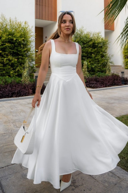 Solid Square Neck Sleeveless Cocktail Dress